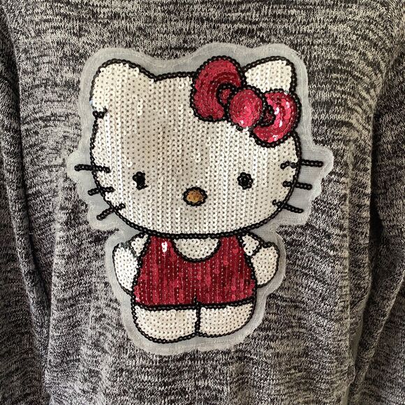 Hello Kitty Sequin Grey McBling Sanrio Kawaii Cutecore Lightweight Sweater Small - Picture 2 of 12